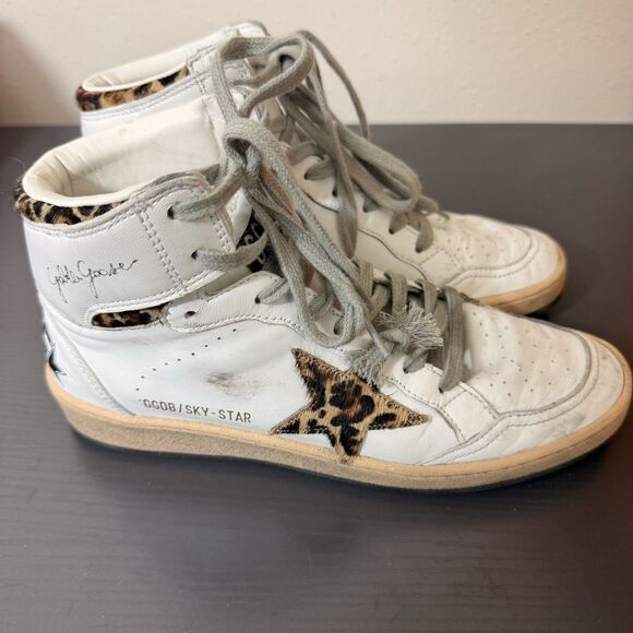Golden Goose High Top Signature Sneakers Womens Sz 38 Sky Star Pony Hair Leopard - Picture 9 of 16